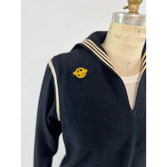 VTG WWII US Navy Seabees Uniform Dress Jumper Shirt Dragon Embroidery 40s Blk XS - Picture 2 of 10